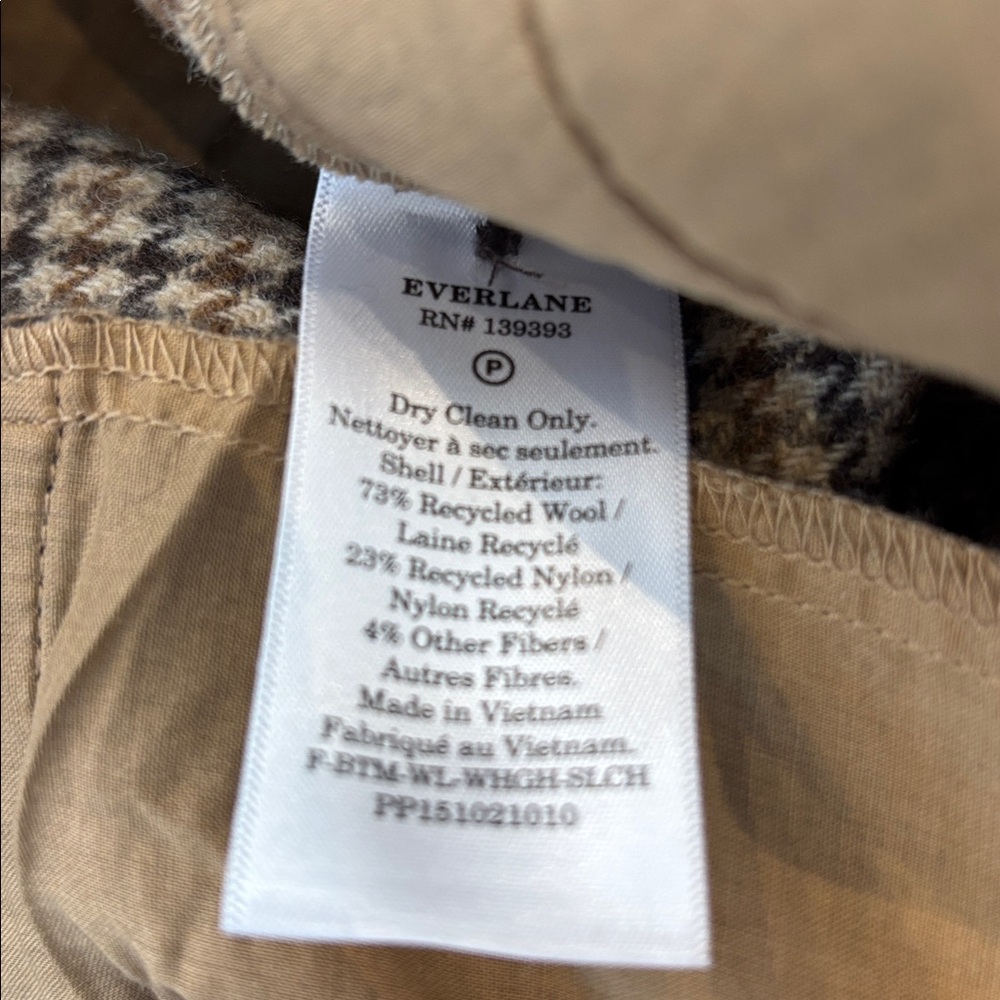 EVERLANE Checkered Wool Blend Wide Legged Pants - Picture 2 of 4